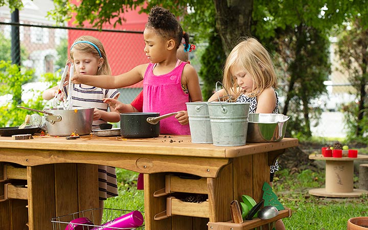 Children playing with mudkitchen