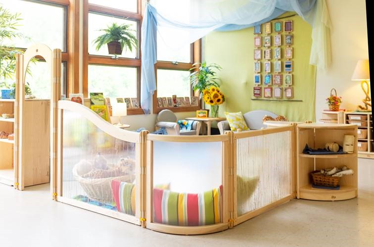 colour and sound in a light activity corner of a nursery