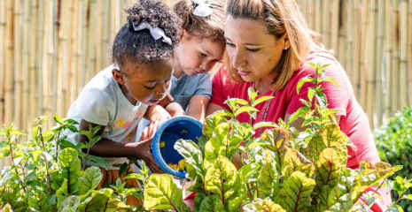 Teacher and children in the garden