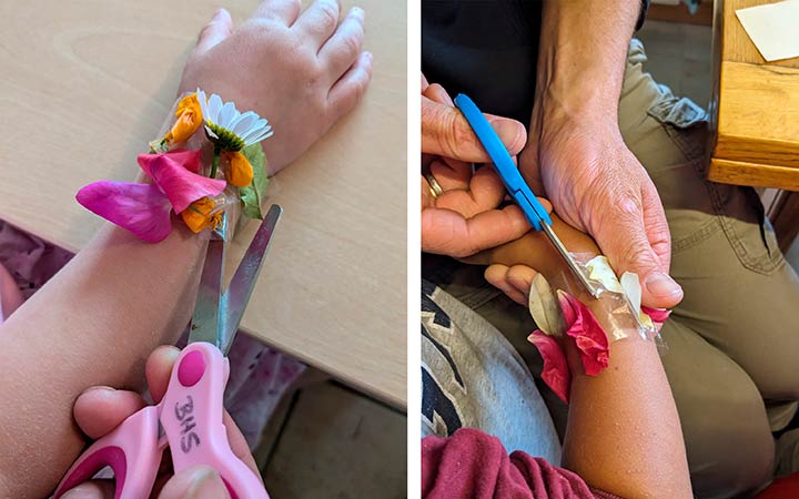 teacher cutting bracelet off child's wrist