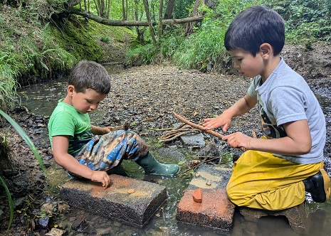 2 boys painting rocks