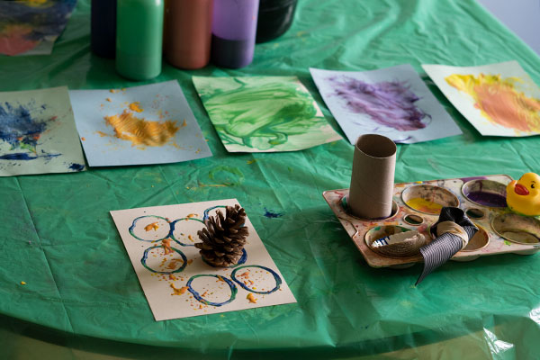 printing with natural materials on paper with paint