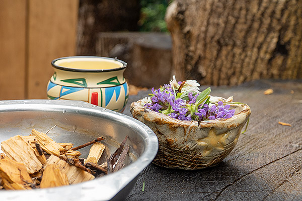 simple arrangement of nature items on a rough wooden board