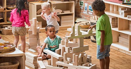 Children play with blocks