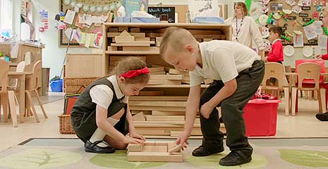 Children playing with Unit Blocks