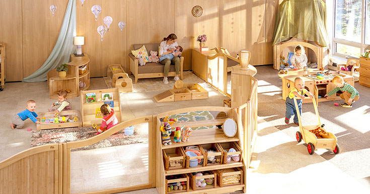 A baby room in an early years setting equipped with Roomscapes flexible furniture
