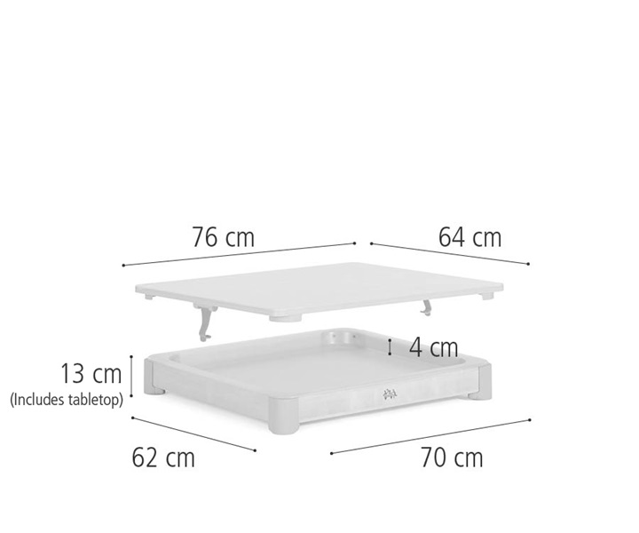 Dimensions of D412 Activity floor tray-table