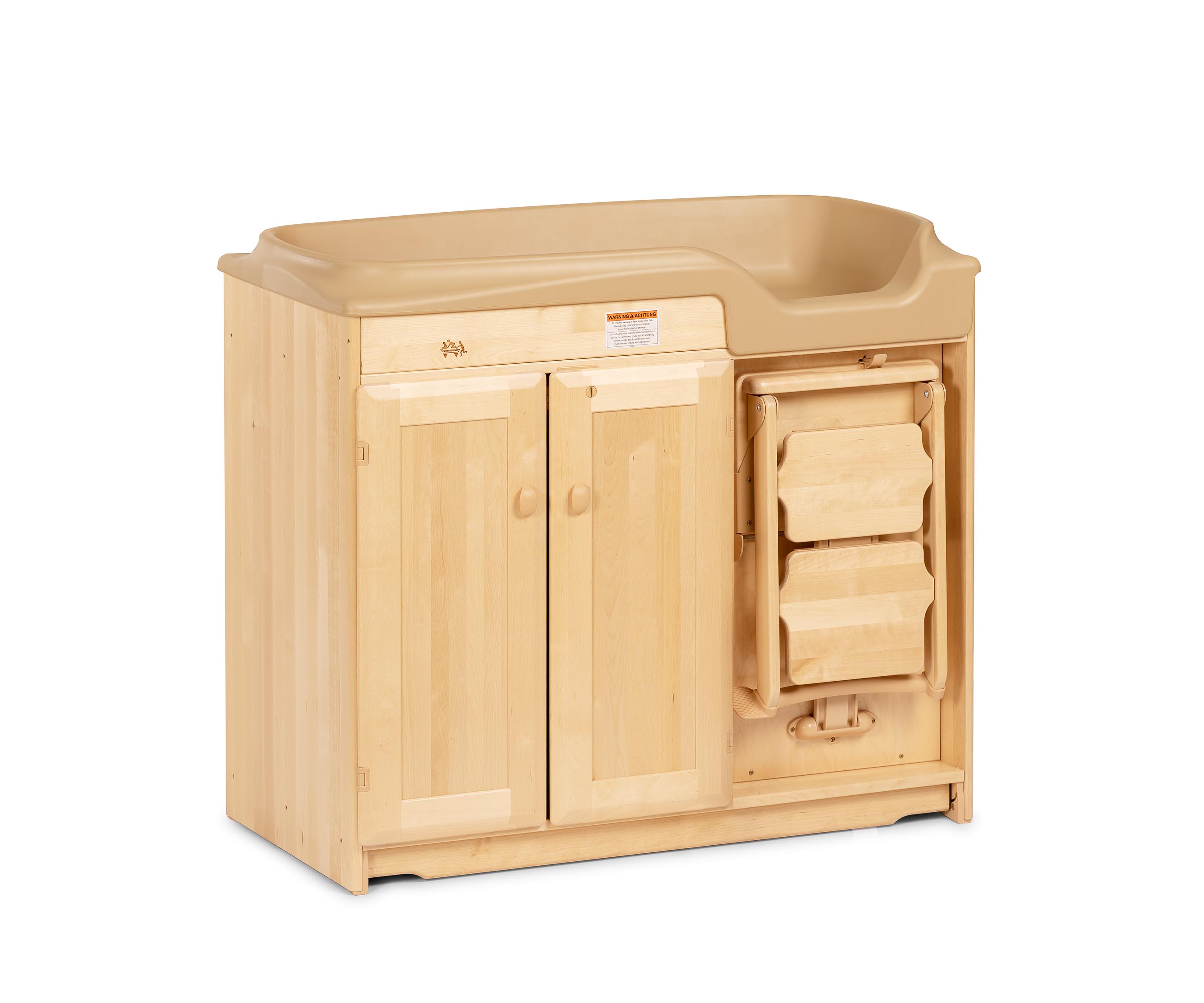 Changing table with steps retracted