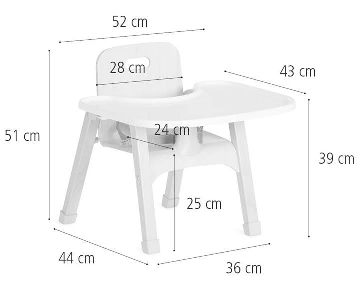 25 cm Mealtime chair with tray dimensions