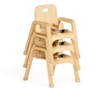 a stack of wooden toddler feeding chairs