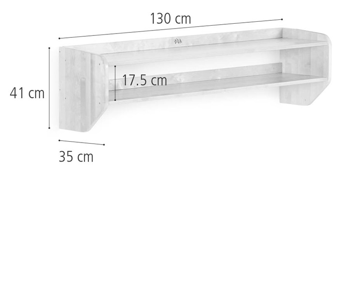 Dimensions of Wall-mounted storage shelf 130 cm