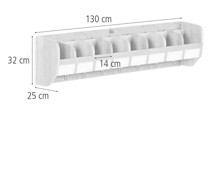 Dimensions of Wall cubbies with hooks 8, 130 cm
