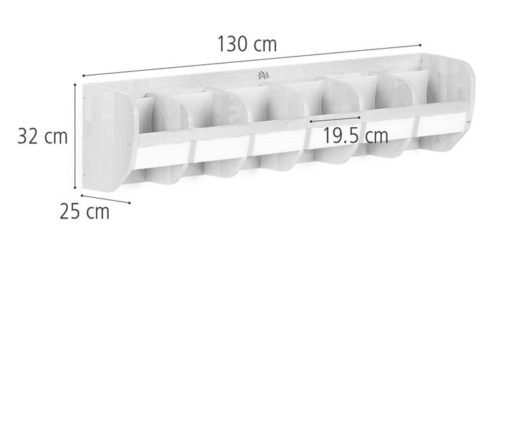 Dimensions of Wall cubbies with hooks 6, 130 cm