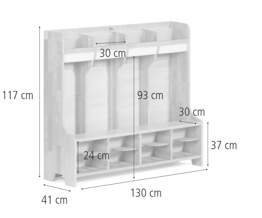 Dimensions of Premium coat storage unit 4, 130 cm