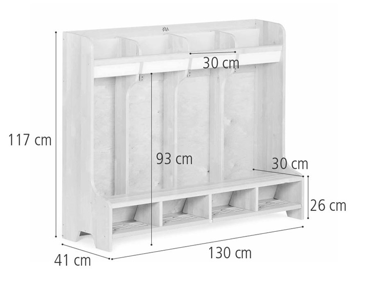 Dimensions of Premium coat storage unit 4, 130 cm