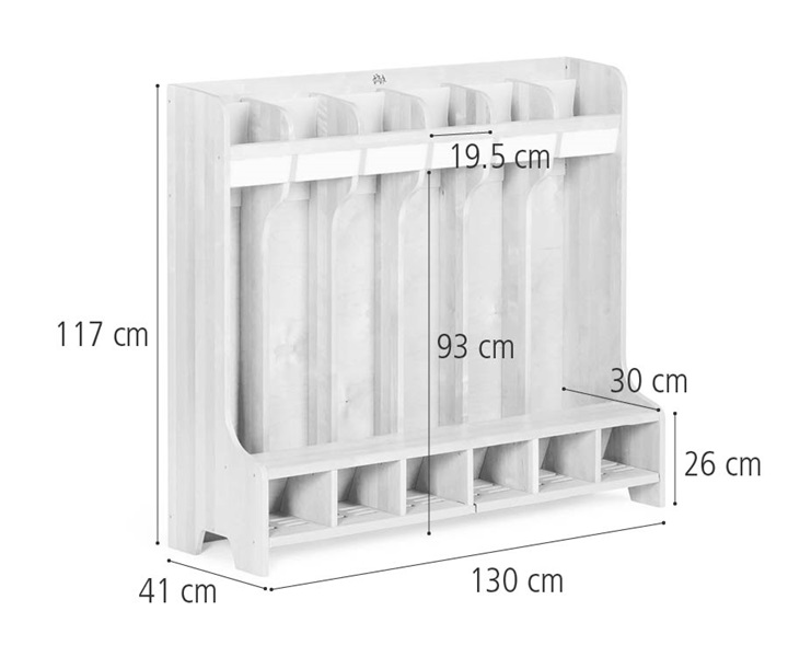 Dimensions of Coat storage unit 6, 130 cm