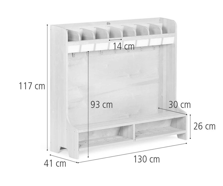 Compact coat storage unit 8, 130 cm dimensions