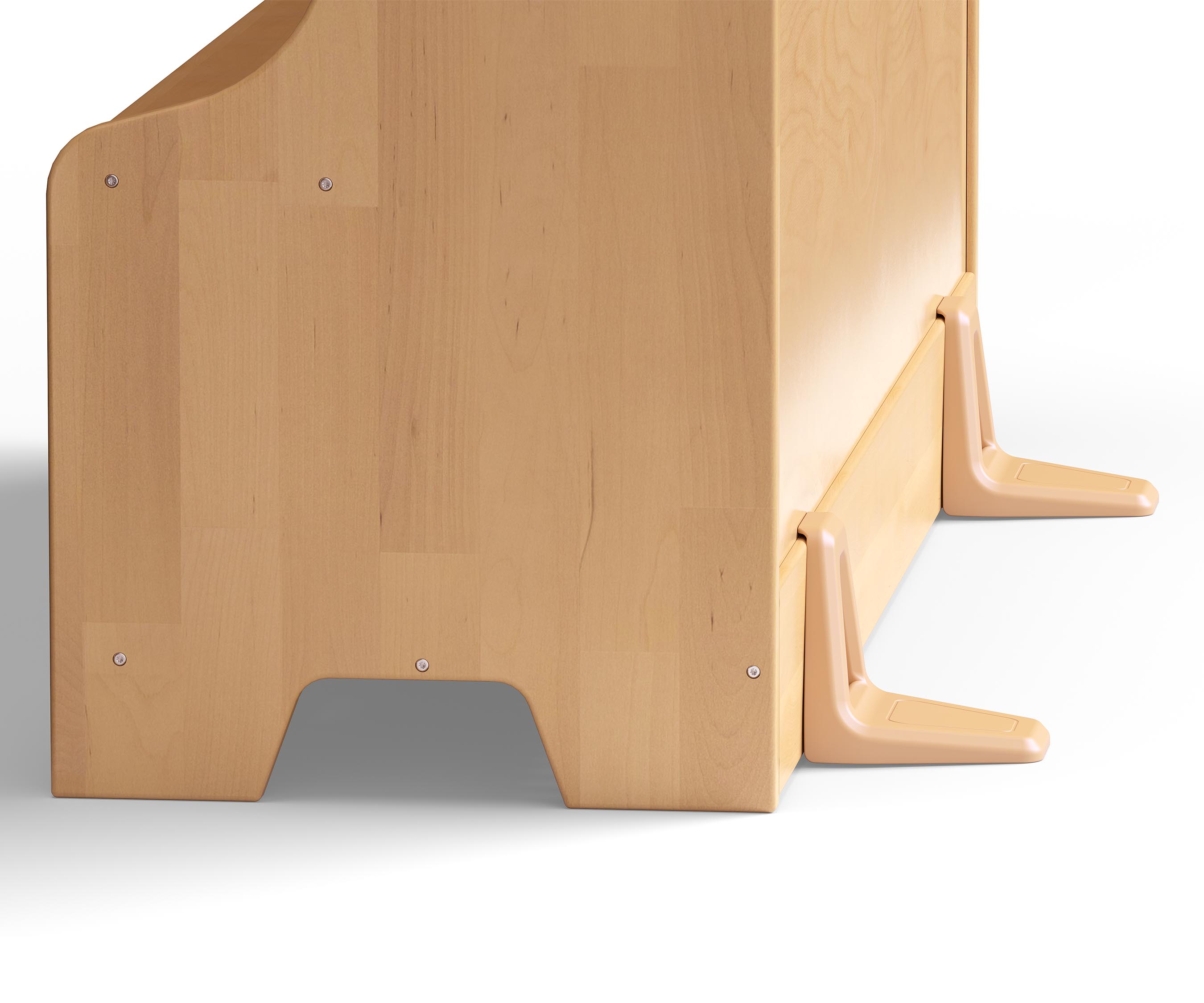 Two stability feet fixed to the back of a coat storage unit to make it free standing