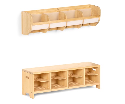 Premium wall cubbies and bench set 4, 124 cm