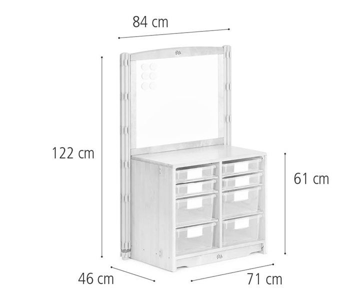 Tray unit, 71 x 61 cm w/trays,panel,posts dimensions