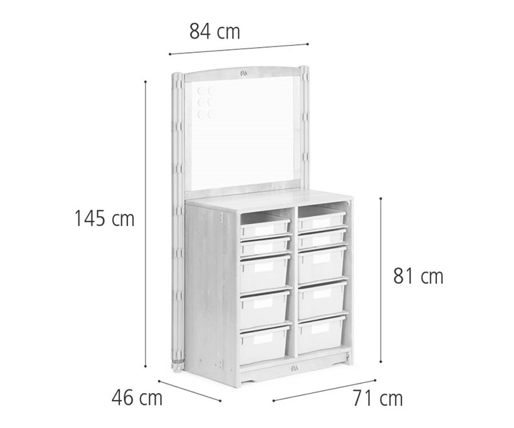 Tray unit, 71 x 81 cm w/trays,panel,posts dimensions