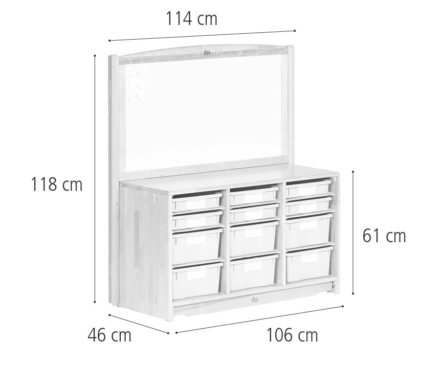 Tray unit, 106 x 61 cm w/Trays, Panel, Posts dimensions