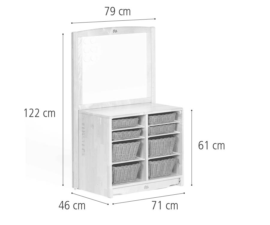 Tray unit, 71 x 61 cm w/trays,panel,posts dimensions