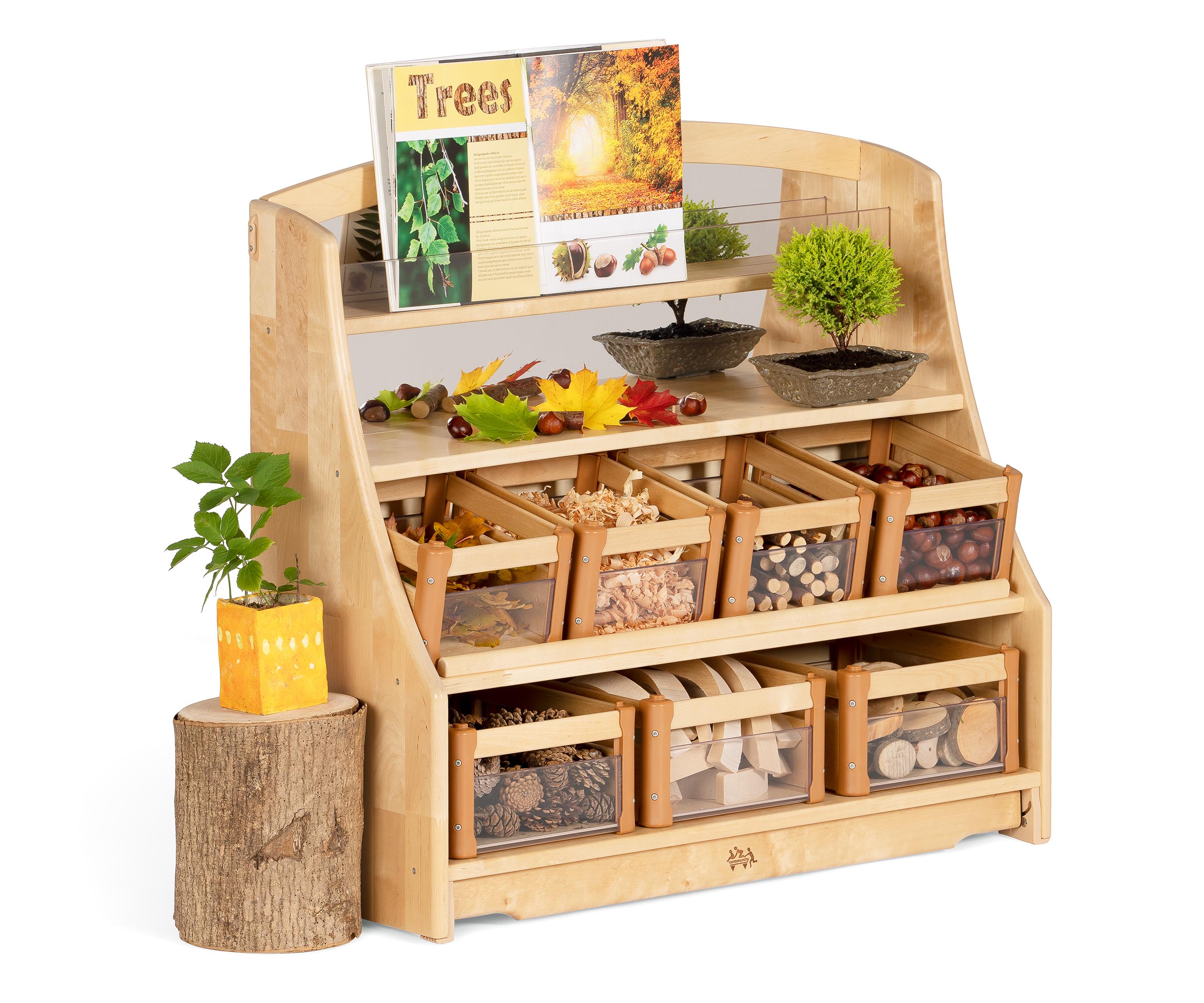 Display shelf with natural materials
