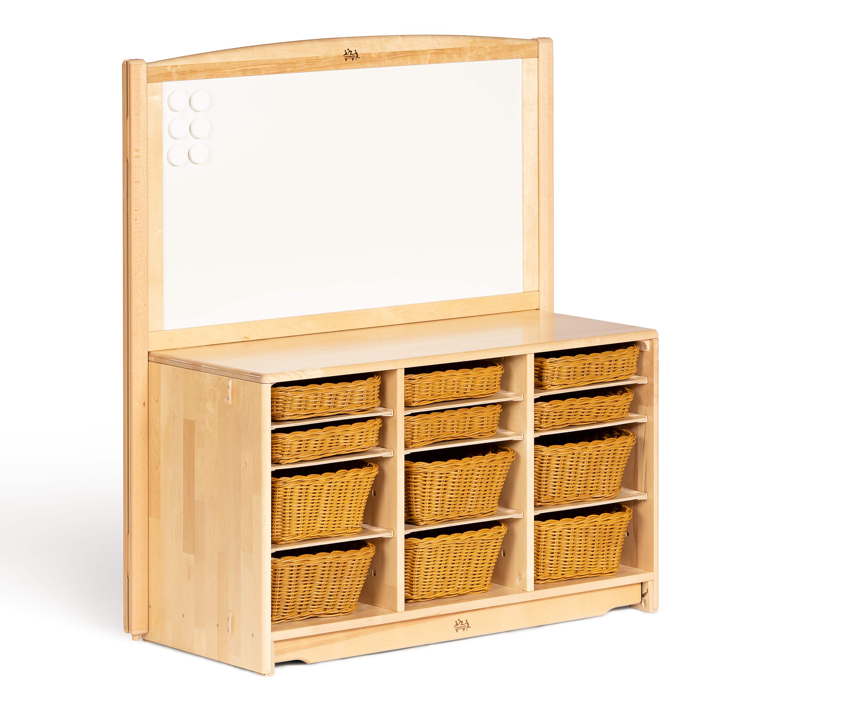 Classroom storage and display shelf with baskets