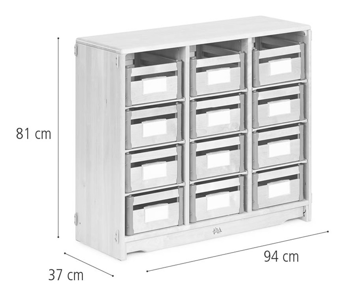 F574 Tote shelf, 94 x 81 cm w/Carry crates dimensions