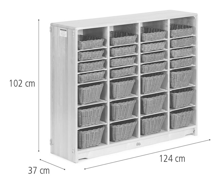 Tote shelf, 124 x 102 cm w/Totes dimensions