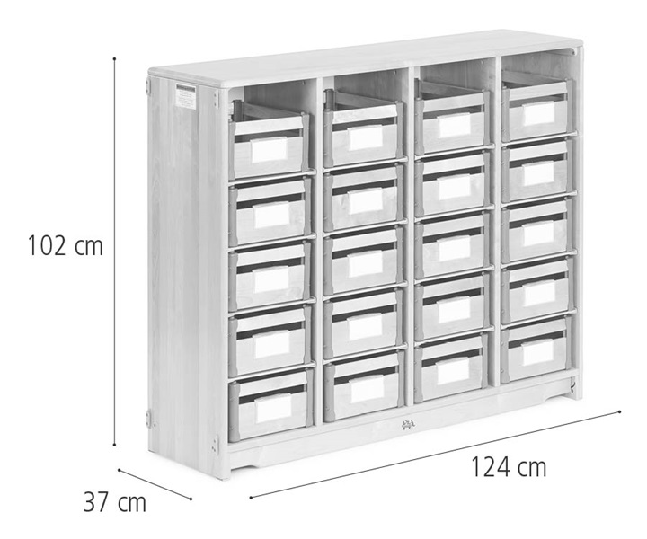 F593 Tote shelf, 124 x 102 cm w/Carry crates dimensions