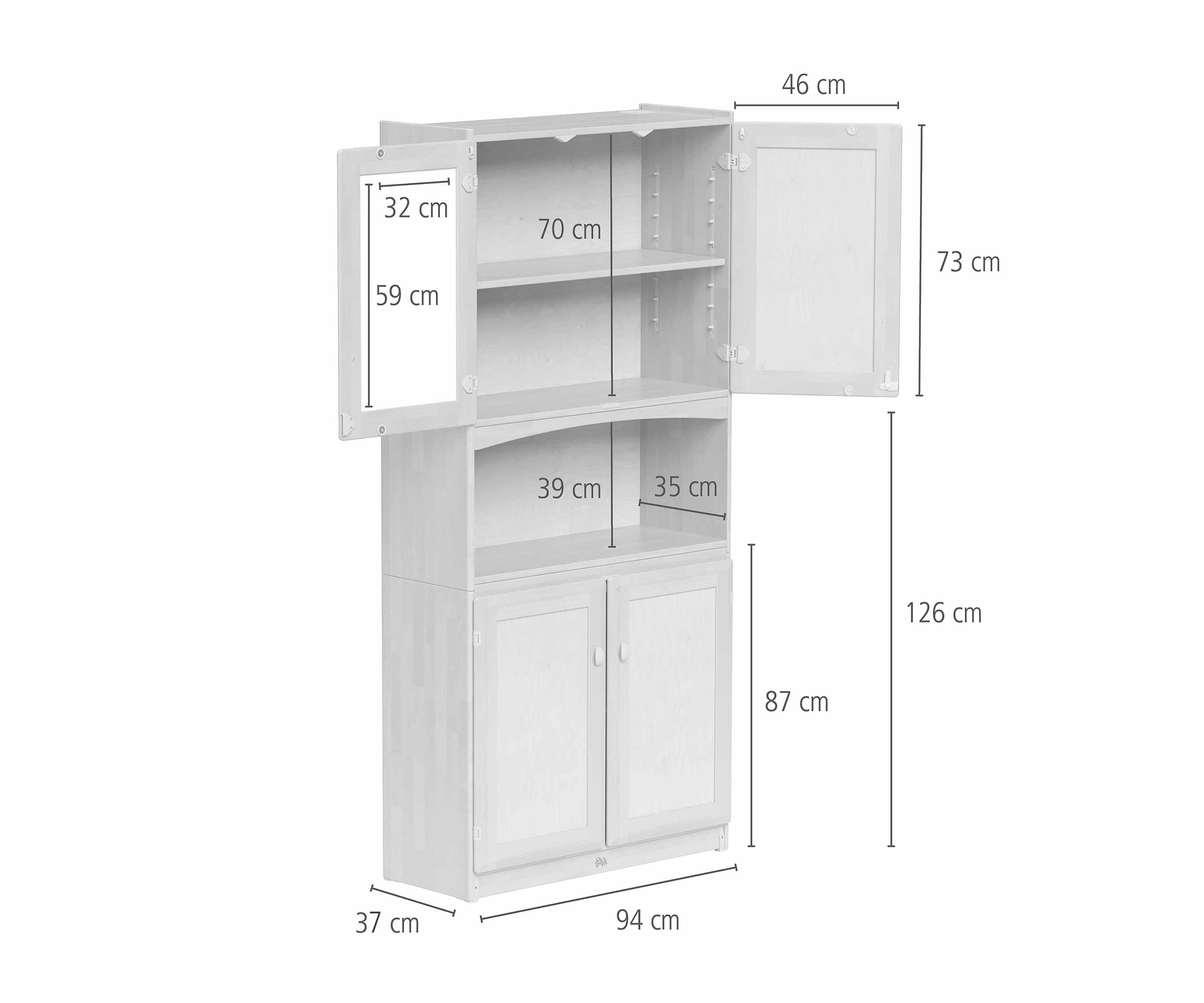 detailed dimensions for 94 cm display shelf