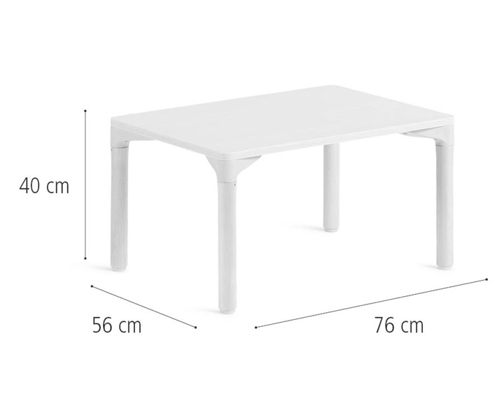 56 x 76 cm Table, solid legs dimensions