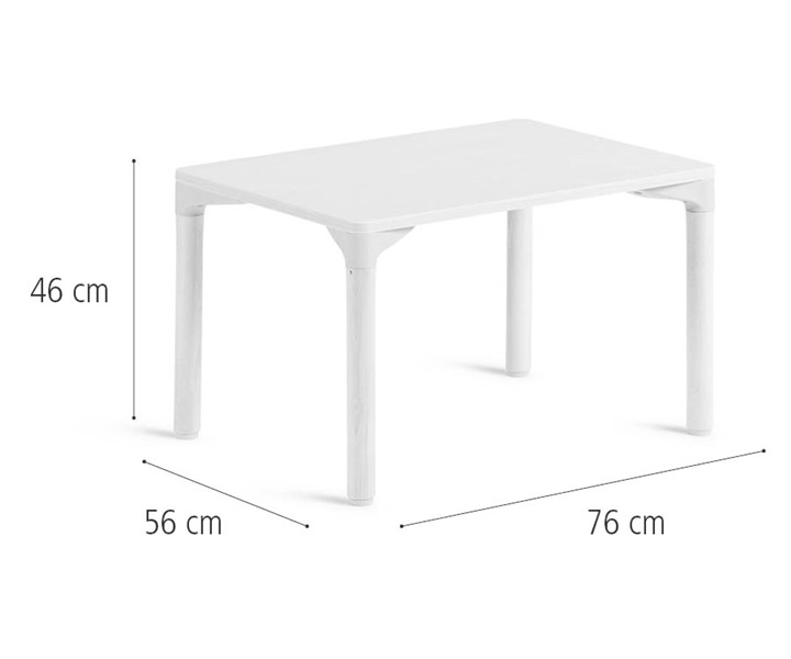 56 x 76 cm Table, solid legs dimensions