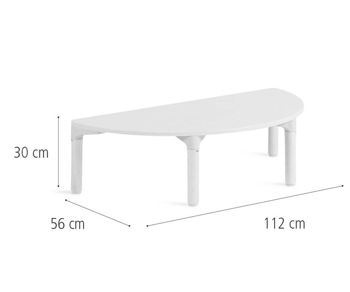 112 cm Half round table, solid legs dimensions