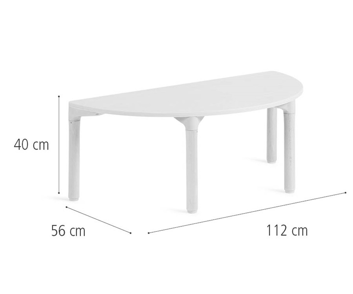 112 cm Half round table, solid legs dimensions