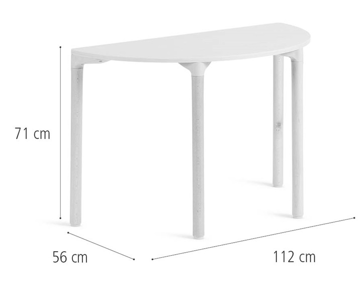 112 cm Half-moon table, solid legs dimensions