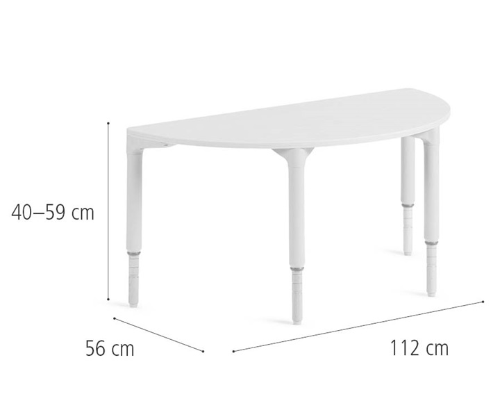 D223 112 cm Half round table, medium dimensions