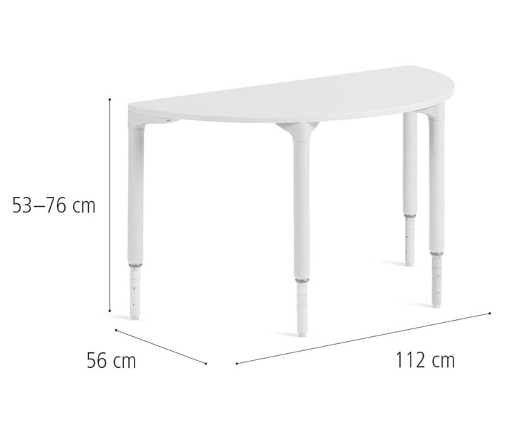 D224 112 cm Half round table, high dimensions