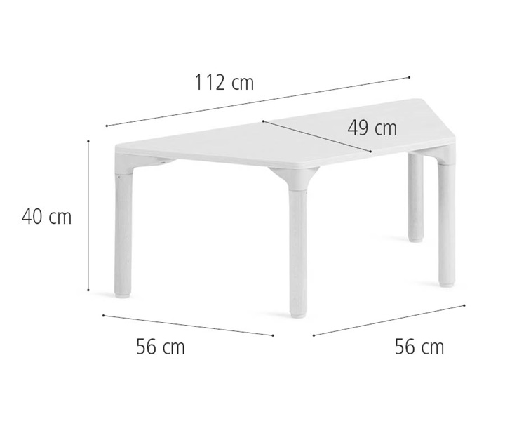 56 x 112 cm Trapezoidal, solid legs dimensions