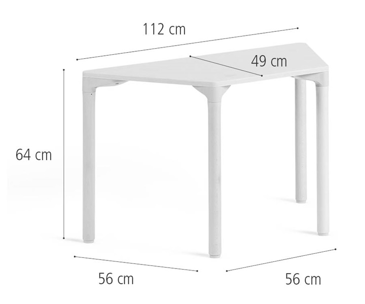 56 x 112 cm Trapezoidal, solid legs dimensions
