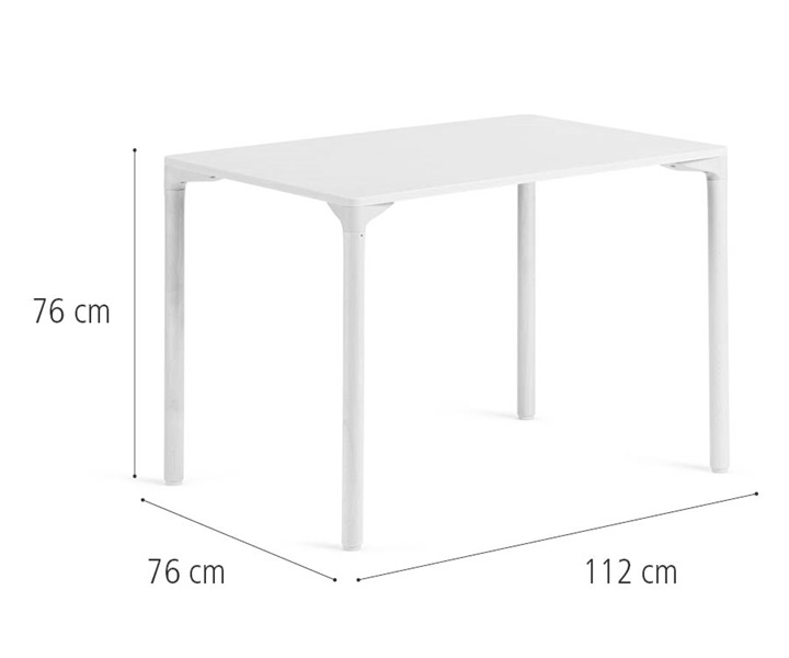 76 x 112 cm Table, solid legs dimensions