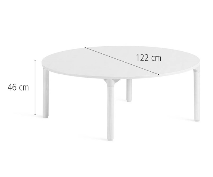 122 cm Round table, solid legs dimensions