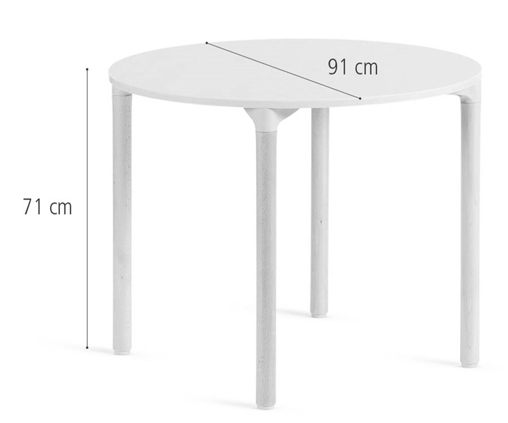 91 cm Round table, solid legs dimensions