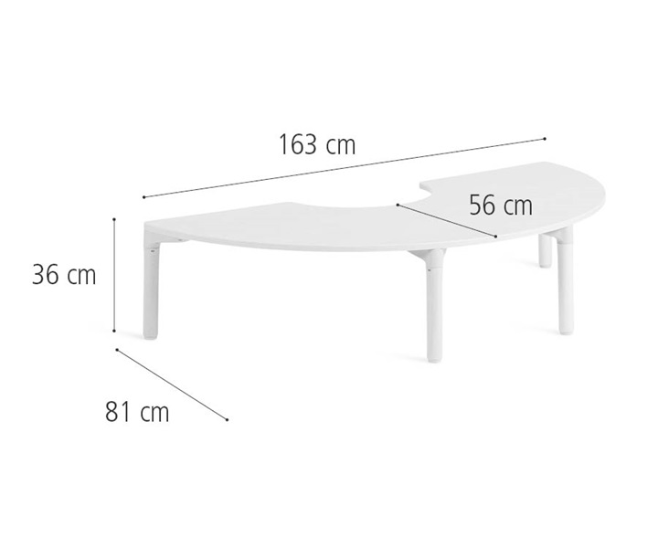 163 cm Horseshoe table, solid legs dimensions