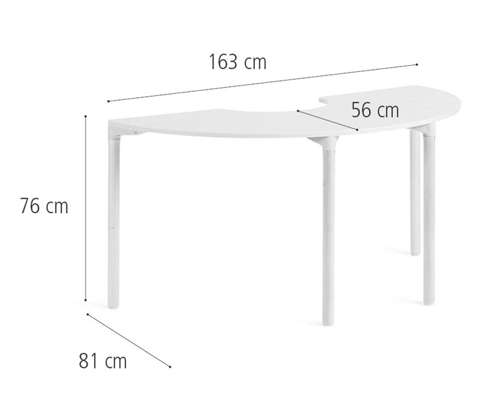 163 cm Horseshoe table, solid legs dimensions