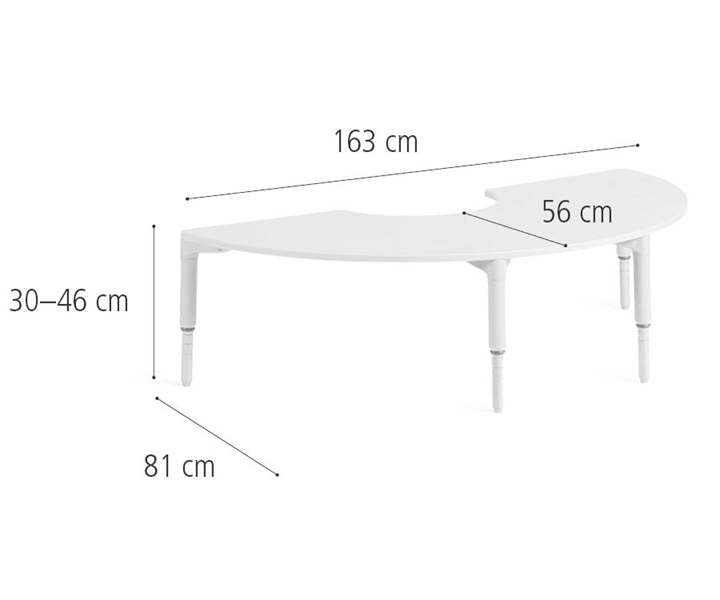 D332 163 cm Half circle table, low dimensions