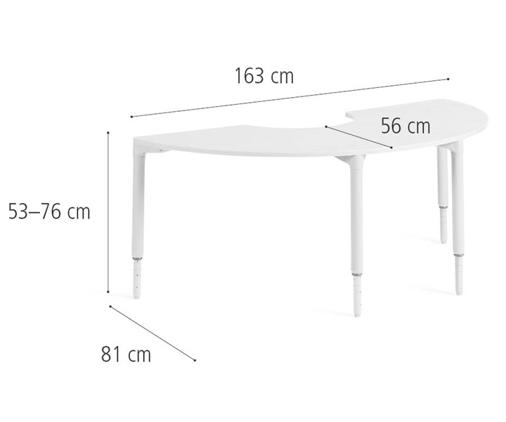 D334 163 cm Half circle table, high dimensions