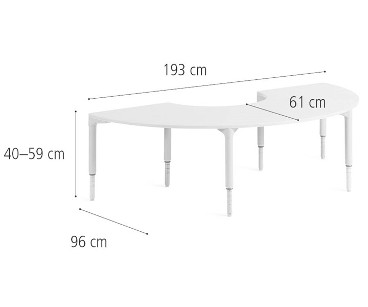 D343 193 cm Half circle table, medium dimensions